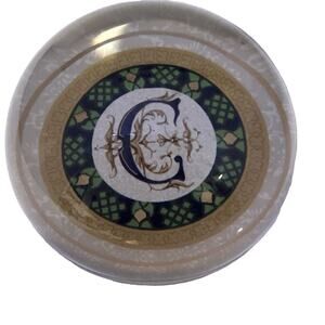 Brass Baron Glass Paperweight Monogram Initial C‎ Desk Decor Office Gift